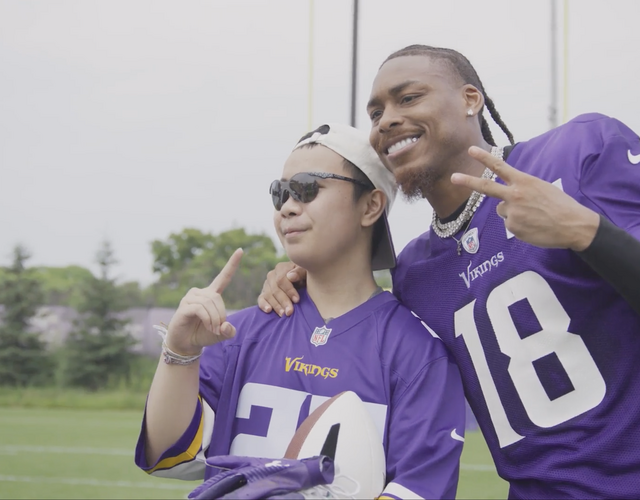 Wish kid Aiden with Justin Jefferson of the Minnesota Vikings