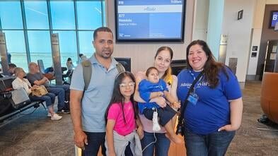 Pictured above from left to right: Wish dad Salome: Emiliano's sister Alexa: wish mom Maria;  wish kid Emiliano; and wish granter Cristina Gonzalez during Emiliano's send off to Aulani. 