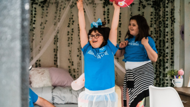 Abby in She-Shed Celebrating