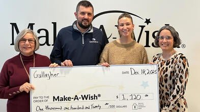 Gallagher presents Make-A-Wish Greater Pennsylvania and West Virginia with its donation.