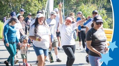 Walkers at Make-A-Wish Greater Bay Area Walk for Wishes on August 23, 2025, at Vasona Lake County Park in Los Gatos, CA. 
