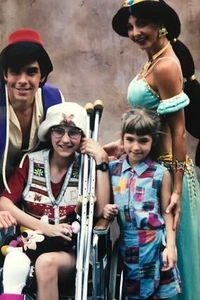Wish alum Jen with sister, Aladdin and Jasmine